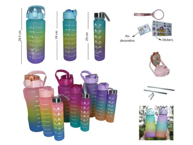 &u+ BOTELLA PLASTICO PORTATIL  MOTIVACIONAL X3 DOBLE PICO